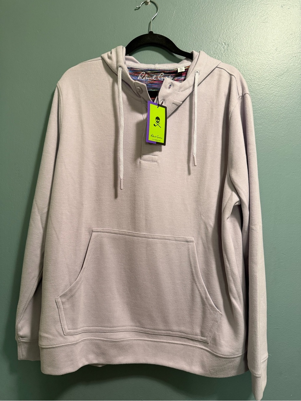 Robert Graham Hoodie Mens XL Purple Bolton Henley Pullover Golf Skull Logo NEW